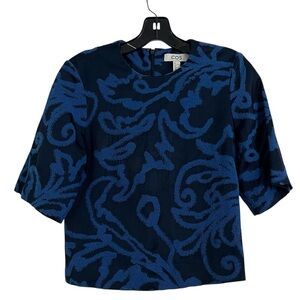 COS Abstract Jacquard Top size 2 Blue Floral 3/4 Sleeves Round Neck Paisley